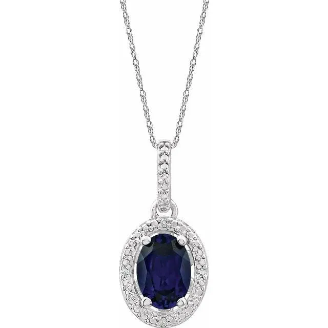 Sterling Silver Oval Gemstone & .01 CTW Diamond Halo-Style 18" Necklaces