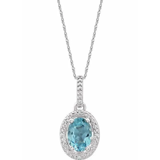 Sterling Silver Oval Gemstone & .01 CTW Diamond Halo-Style 18" Necklaces