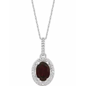 Sterling Silver Oval Gemstone & .01 CTW Diamond Halo-Style 18" Necklaces