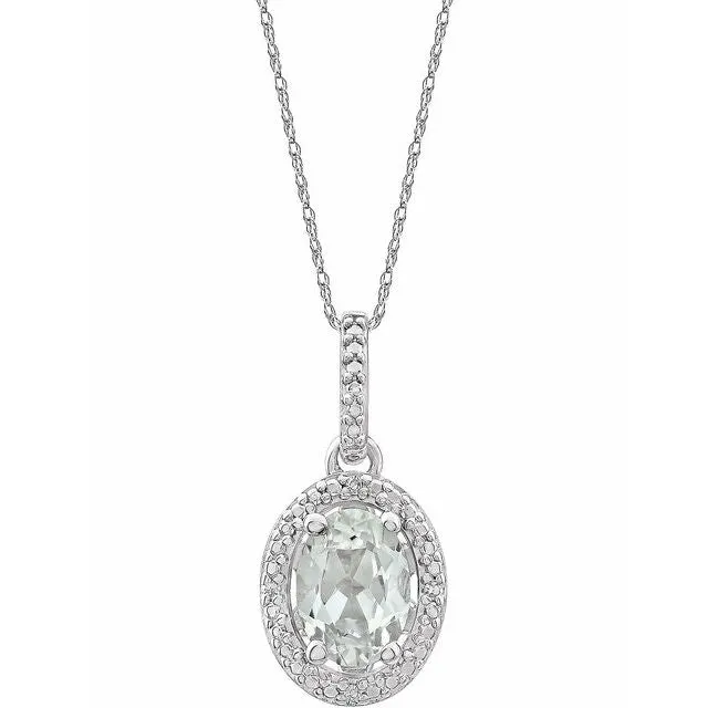 Sterling Silver Oval Gemstone & .01 CTW Diamond Halo-Style 18" Necklaces