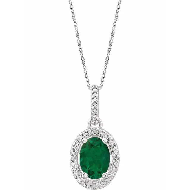 Sterling Silver Oval Gemstone & .01 CTW Diamond Halo-Style 18" Necklaces