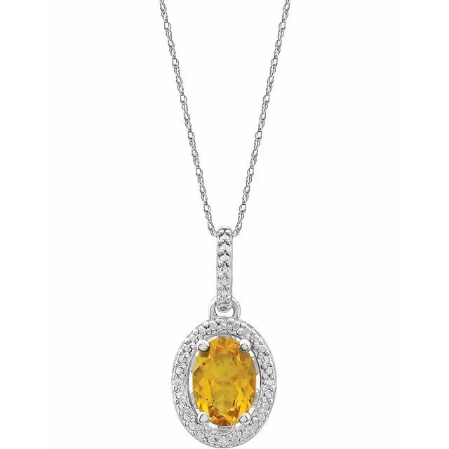 Sterling Silver Oval Gemstone & .01 CTW Diamond Halo-Style 18" Necklaces