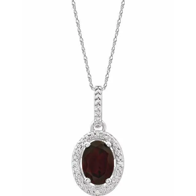 Sterling Silver Oval Gemstone & .01 CTW Diamond Halo-Style 18" Necklaces