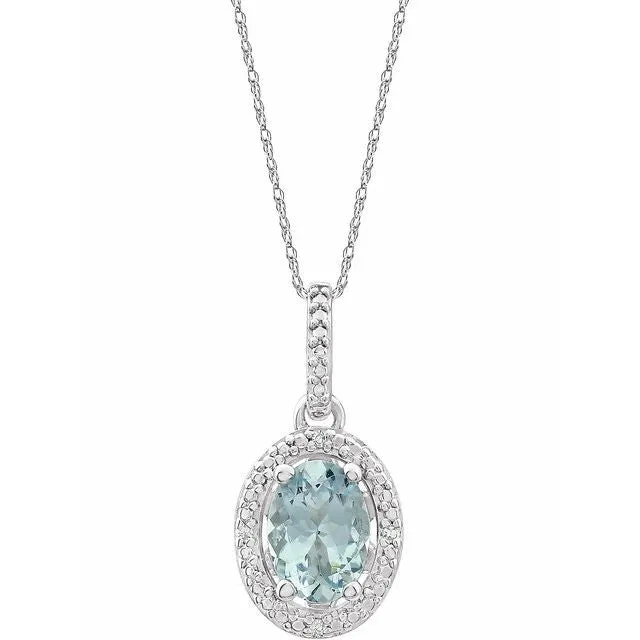 Sterling Silver Oval Gemstone & .01 CTW Diamond Halo-Style 18" Necklaces