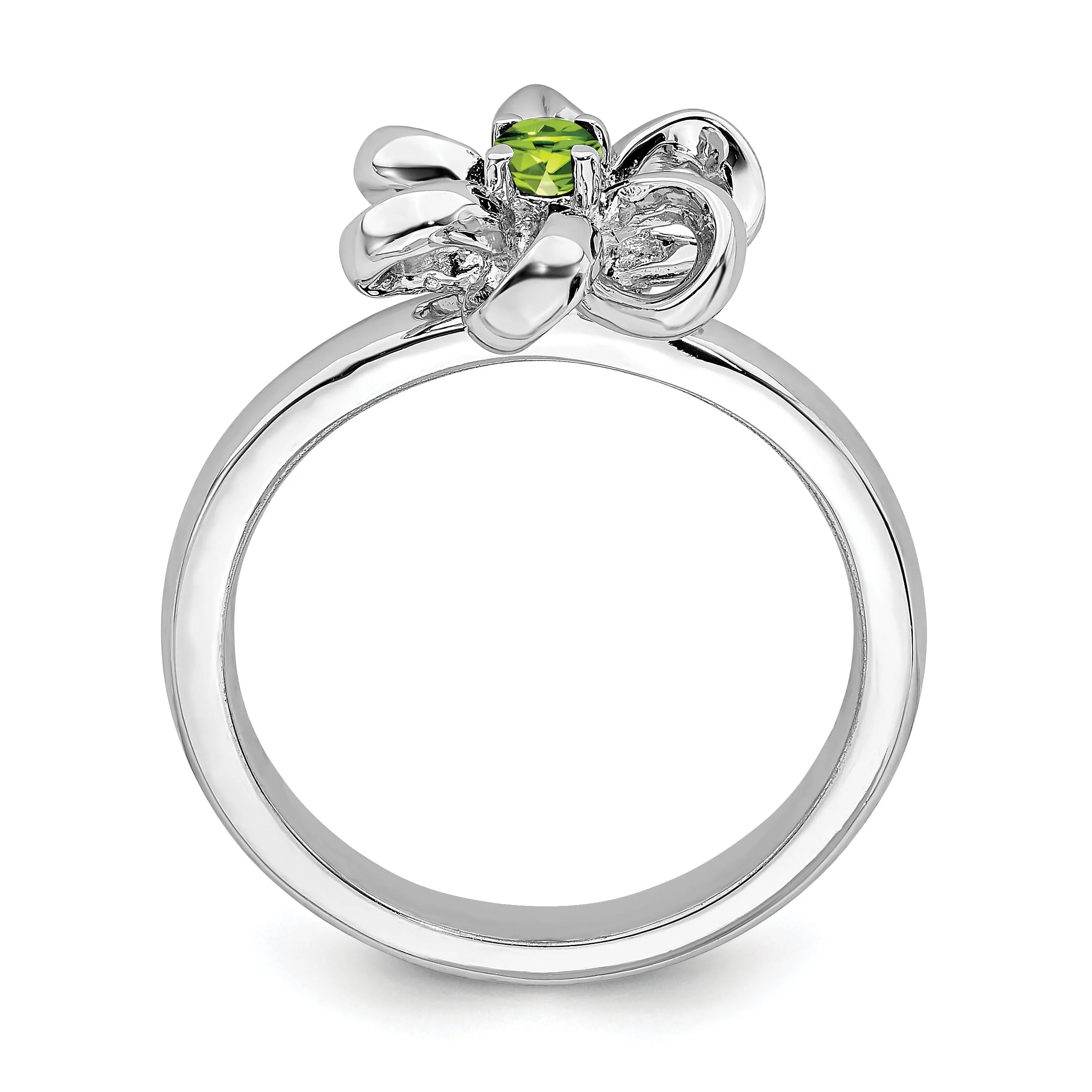 Sterling Silver Polished Peridot Flower Ring