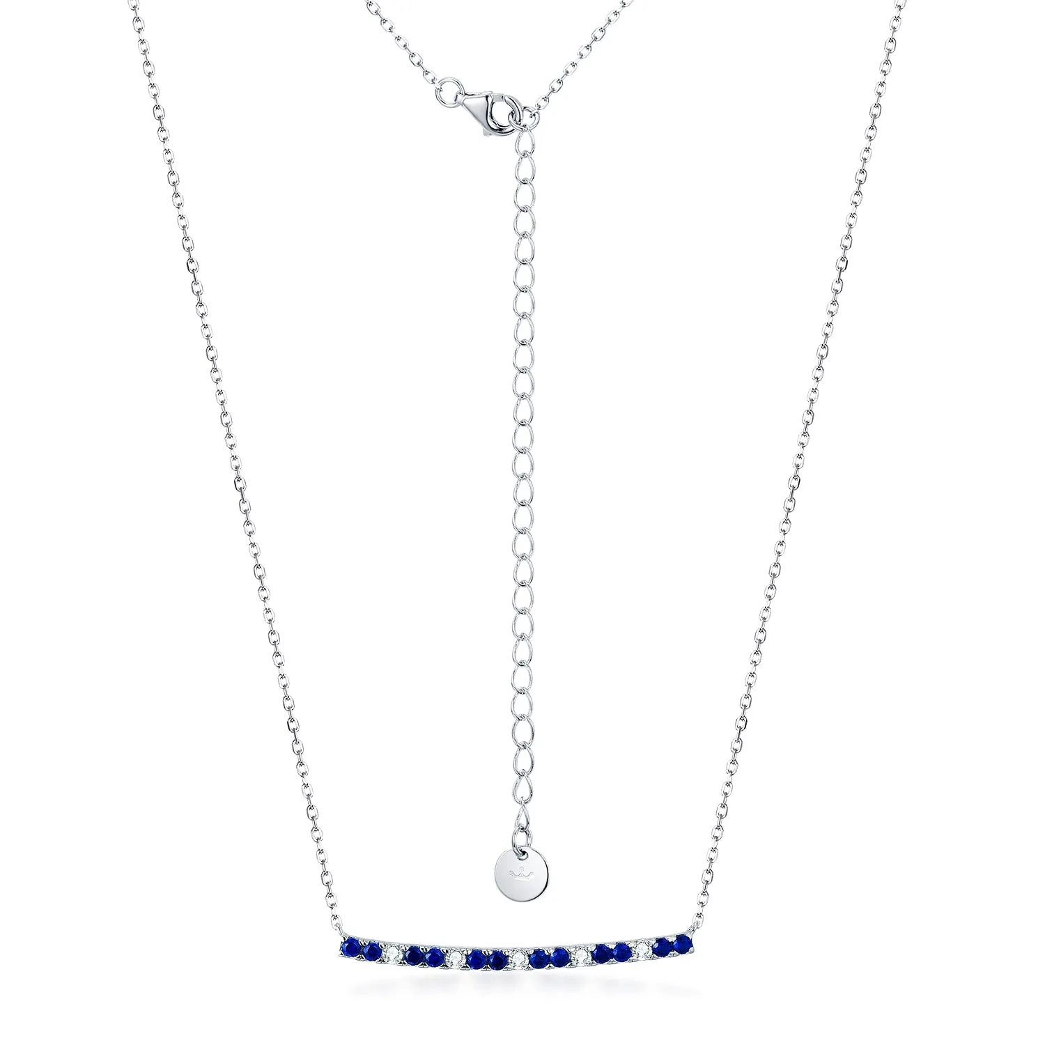 Sterling Silver Sapphire and Clear CZ Bar Necklace
