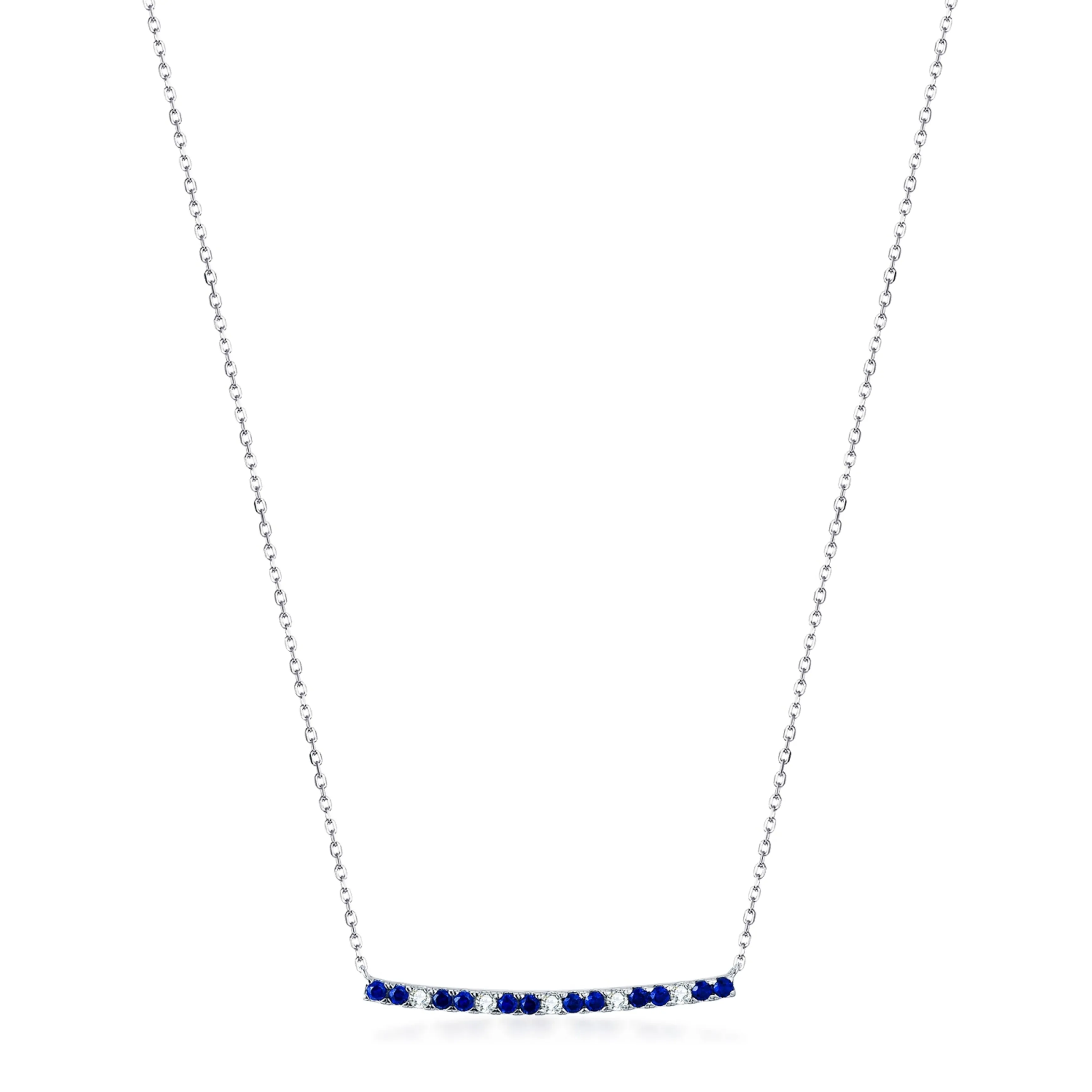 Sterling Silver Sapphire and Clear CZ Bar Necklace