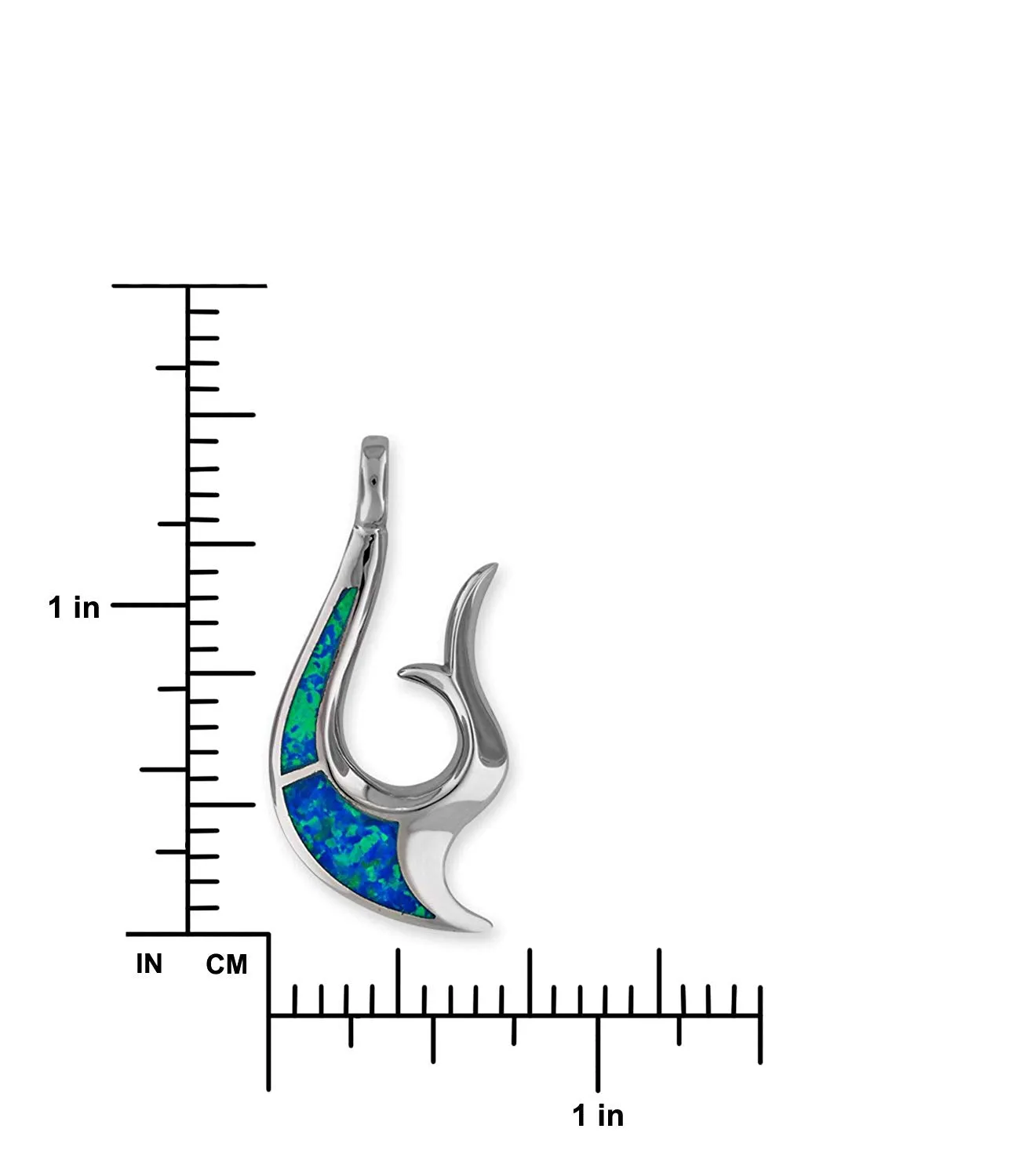 Sterling Silver Synthetic Blue Opal Reversible Fish Hook Pendant Necklace, 18 2" Extender