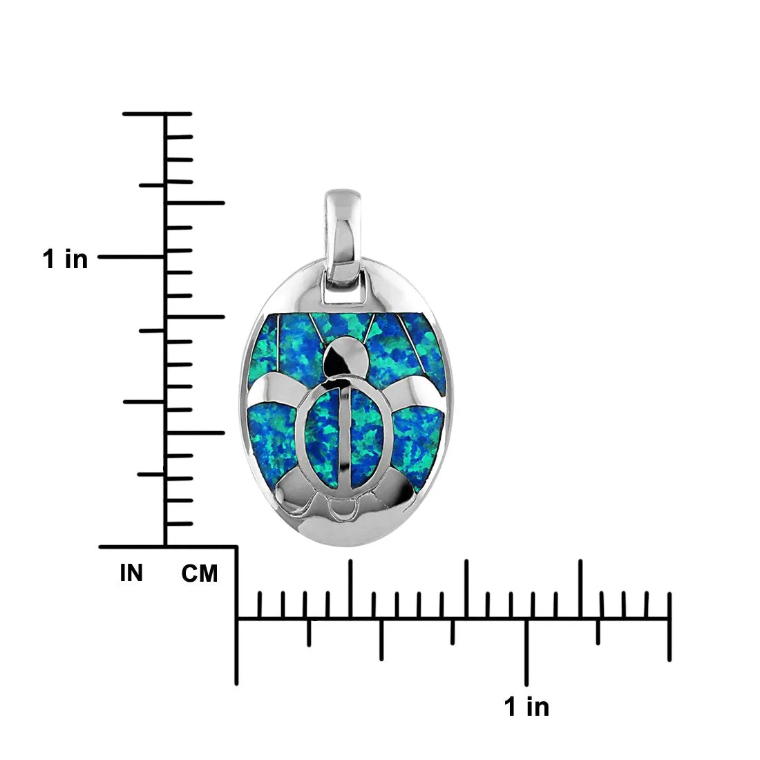 Sterling Silver Synthetic Blue Opal Turtle Oval Pendant