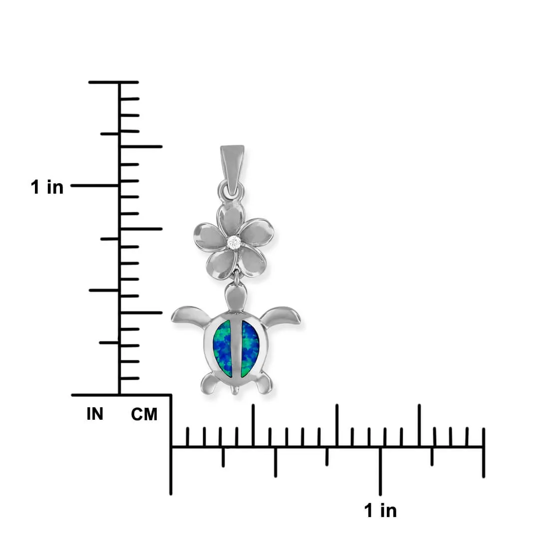 Sterling Silver Synthetic Blue Opal Turtle Plumeria Pendant Necklace, 16 2" Extender