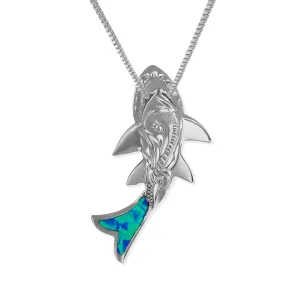 Sterling Silver Synthetic Opal Shark Pendant Necklace, 16 2" Extender