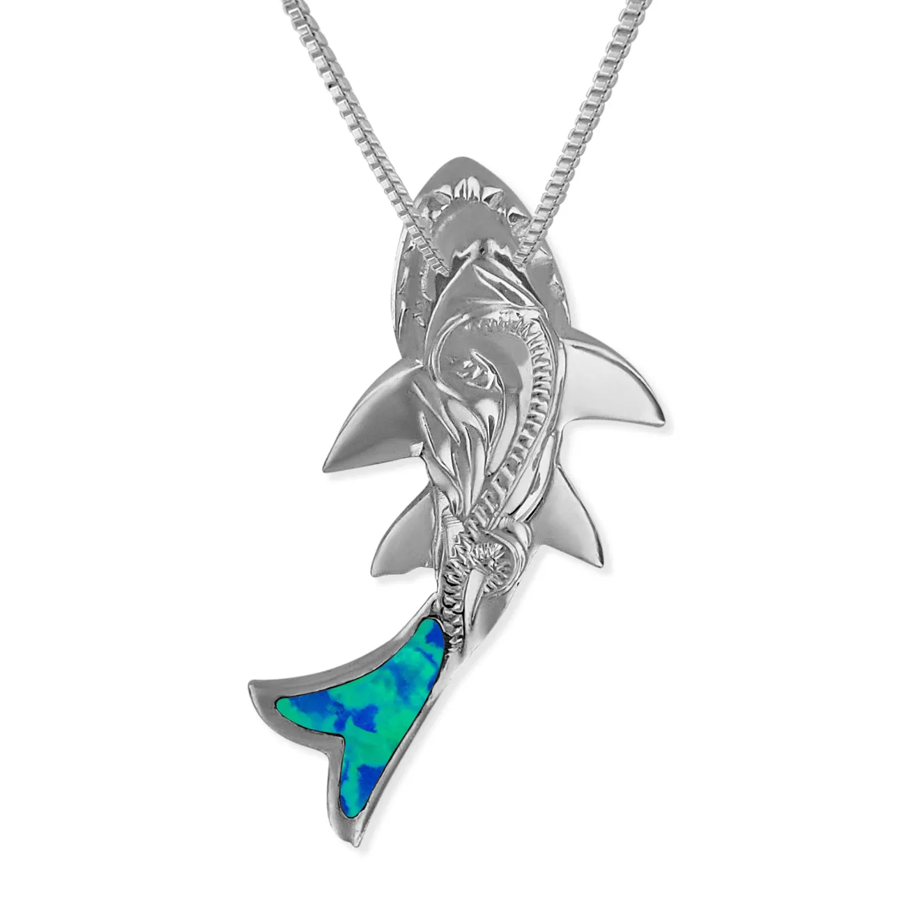 Sterling Silver Synthetic Opal Shark Pendant Necklace, 16 2" Extender