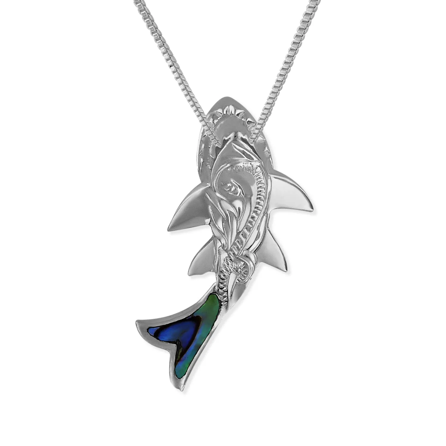 Sterling Silver Synthetic Opal Shark Pendant Necklace, 16 2" Extender