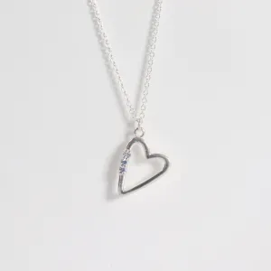 Sterling Silver Yogo Sapphire Heart Necklace