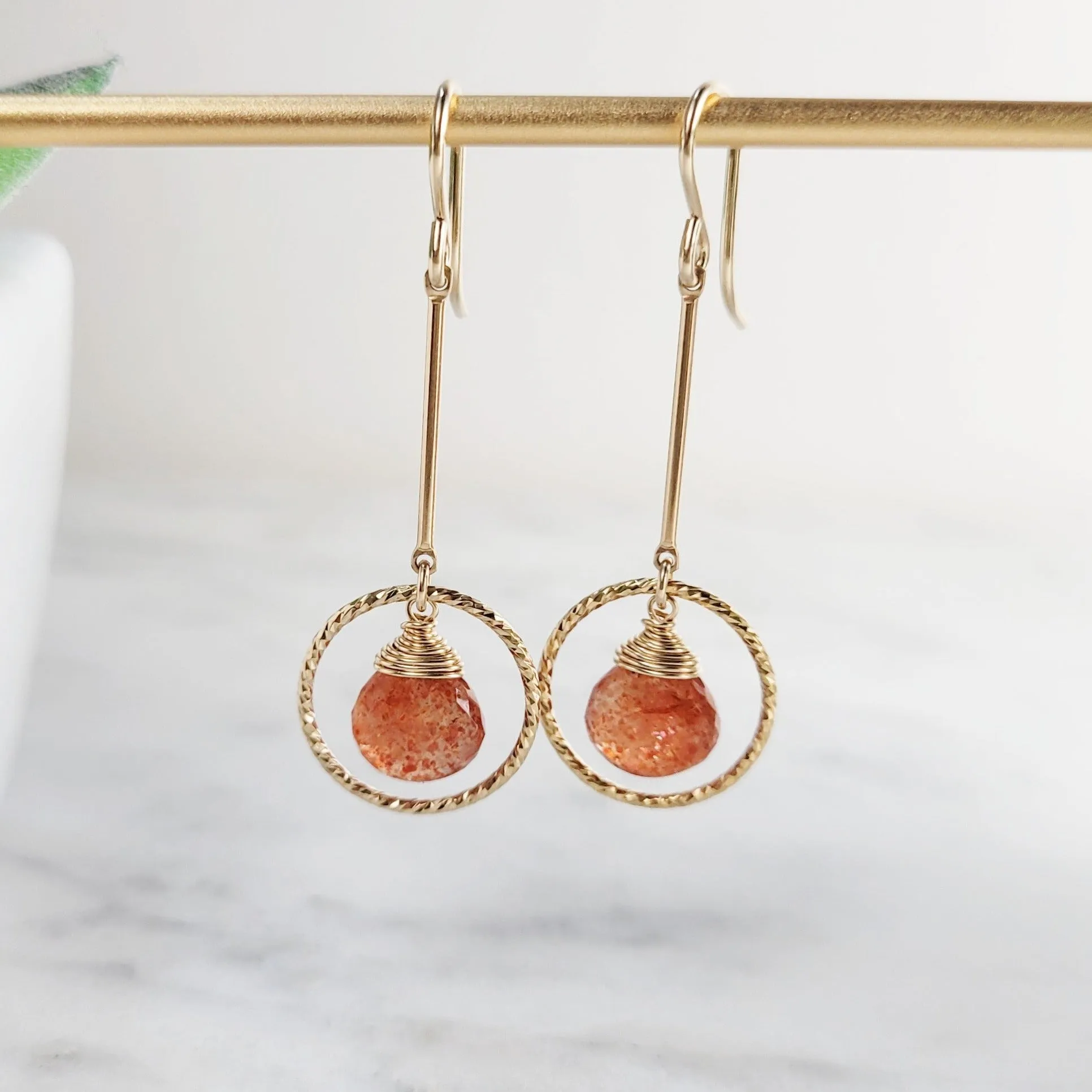 Sunstone Long Dangle Earrings