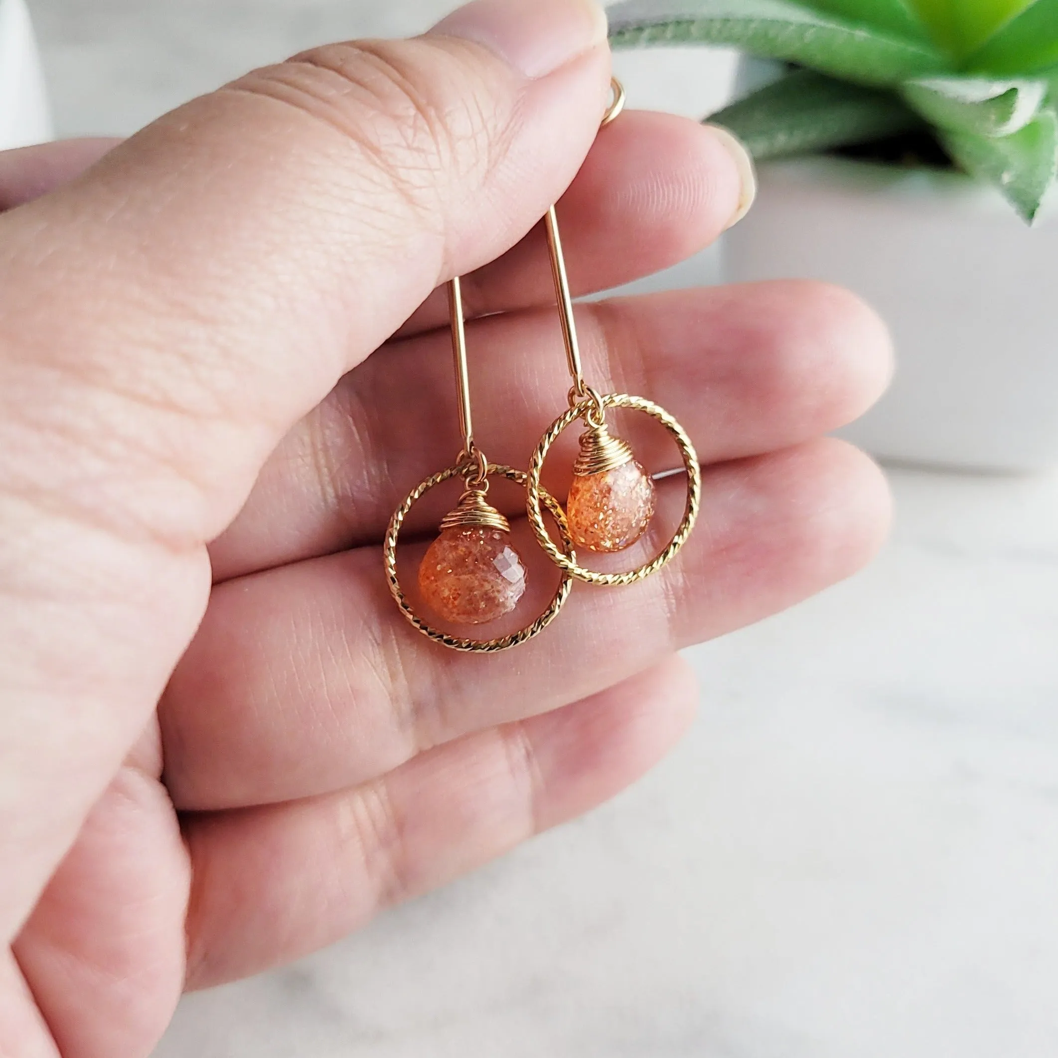 Sunstone Long Dangle Earrings