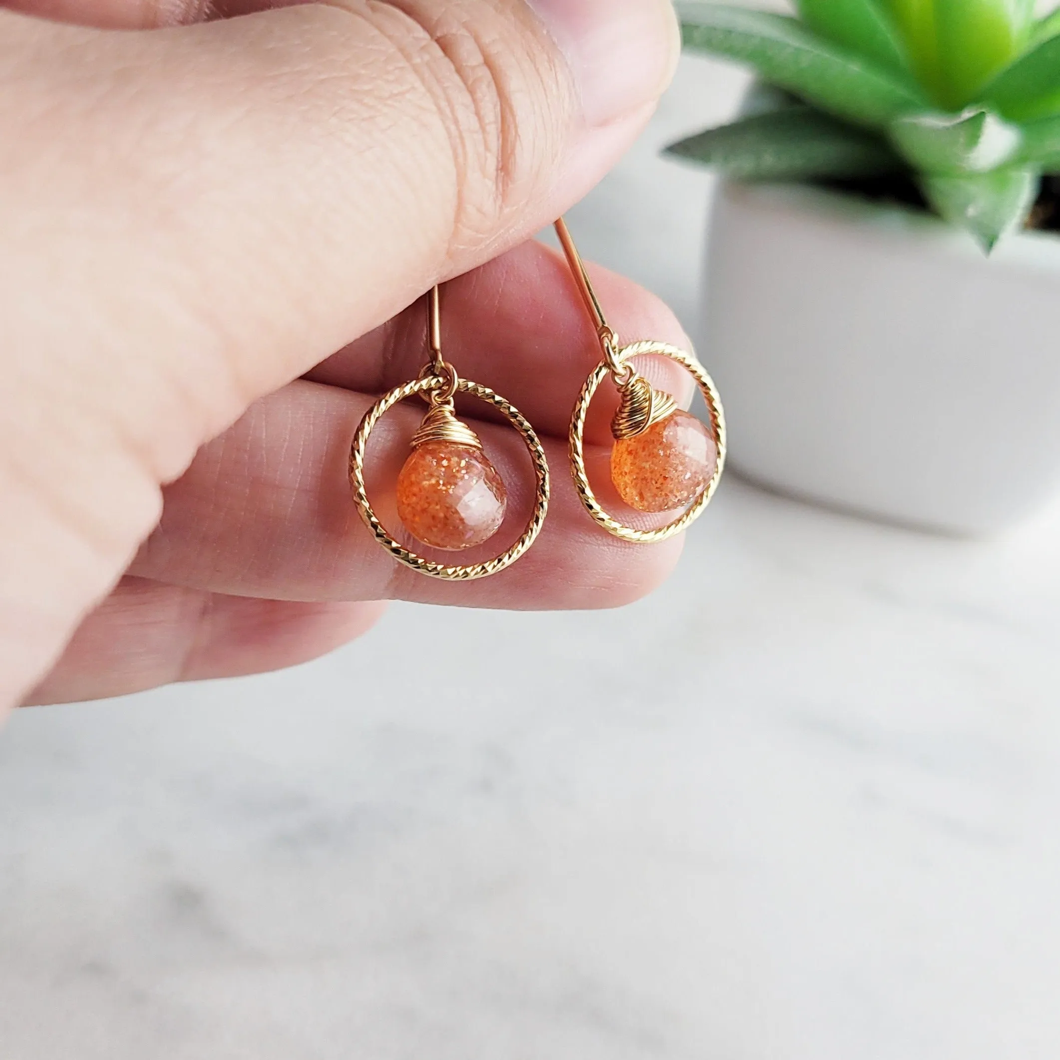 Sunstone Long Dangle Earrings