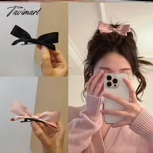 Tavimart Korean Cute Pink Ribbon Bow Hairpin for Women Girls Vintage Bowknot Side Hairpin Head Top Clip Headdress Hair Accessories