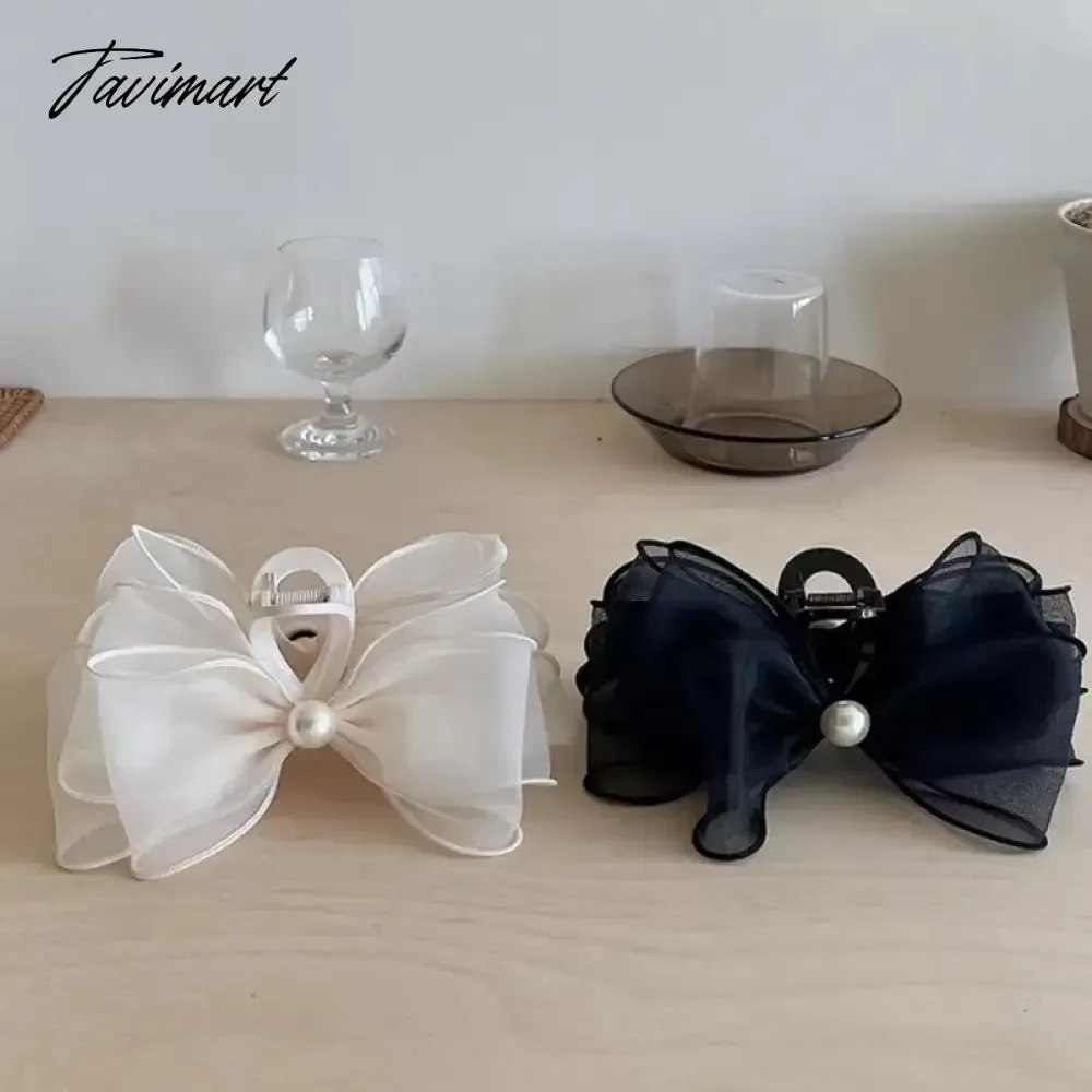 TAVIMART -  Korean hairpin jewelry Super fairy ins silk yarn bow pearl catch hairpin fairy net red headwear