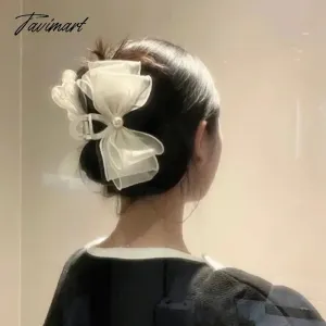 TAVIMART -  Korean hairpin jewelry Super fairy ins silk yarn bow pearl catch hairpin fairy net red headwear