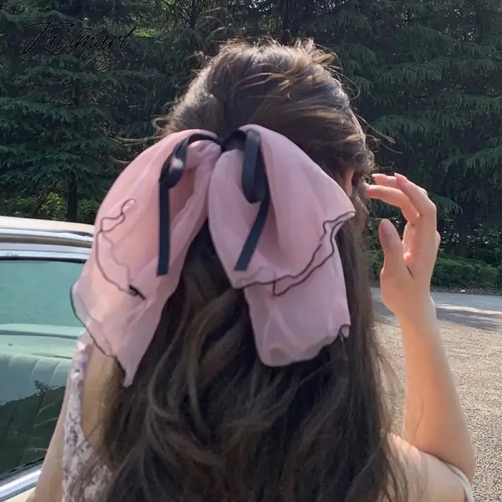 Tavimart Korean Mesh Oversized Bowknot Hair Clips for Women Girls Sweet Pink Multi-Layer Bow Ponytail Hairpin Headwear Hair Accessories