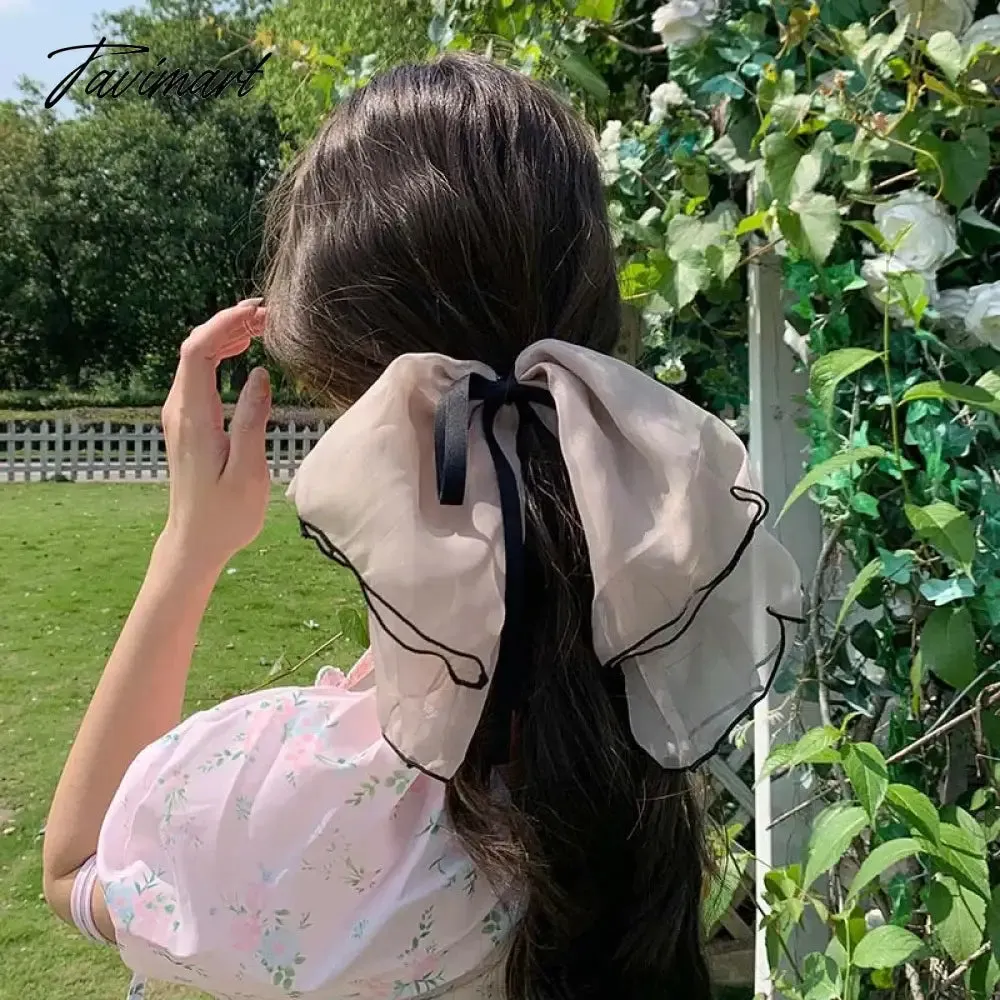 Tavimart Korean Mesh Oversized Bowknot Hair Clips for Women Girls Sweet Pink Multi-Layer Bow Ponytail Hairpin Headwear Hair Accessories