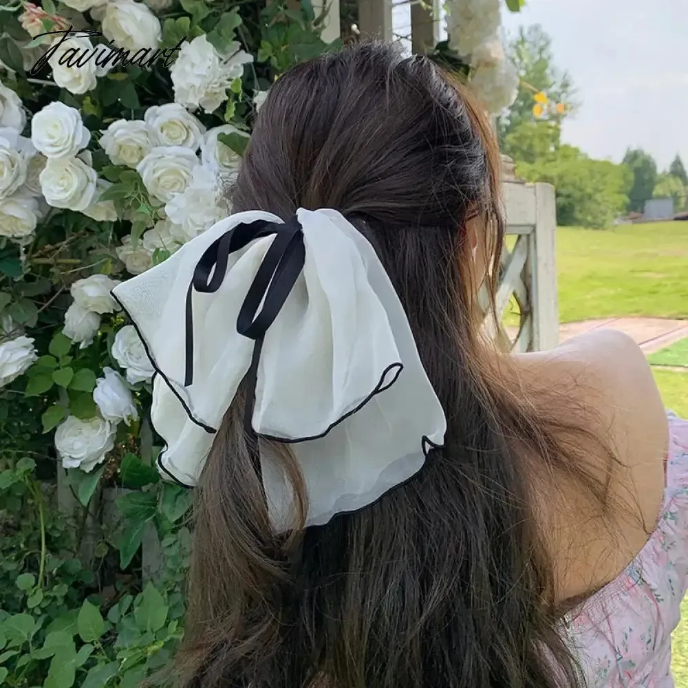 Tavimart Korean Mesh Oversized Bowknot Hair Clips for Women Girls Sweet Pink Multi-Layer Bow Ponytail Hairpin Headwear Hair Accessories