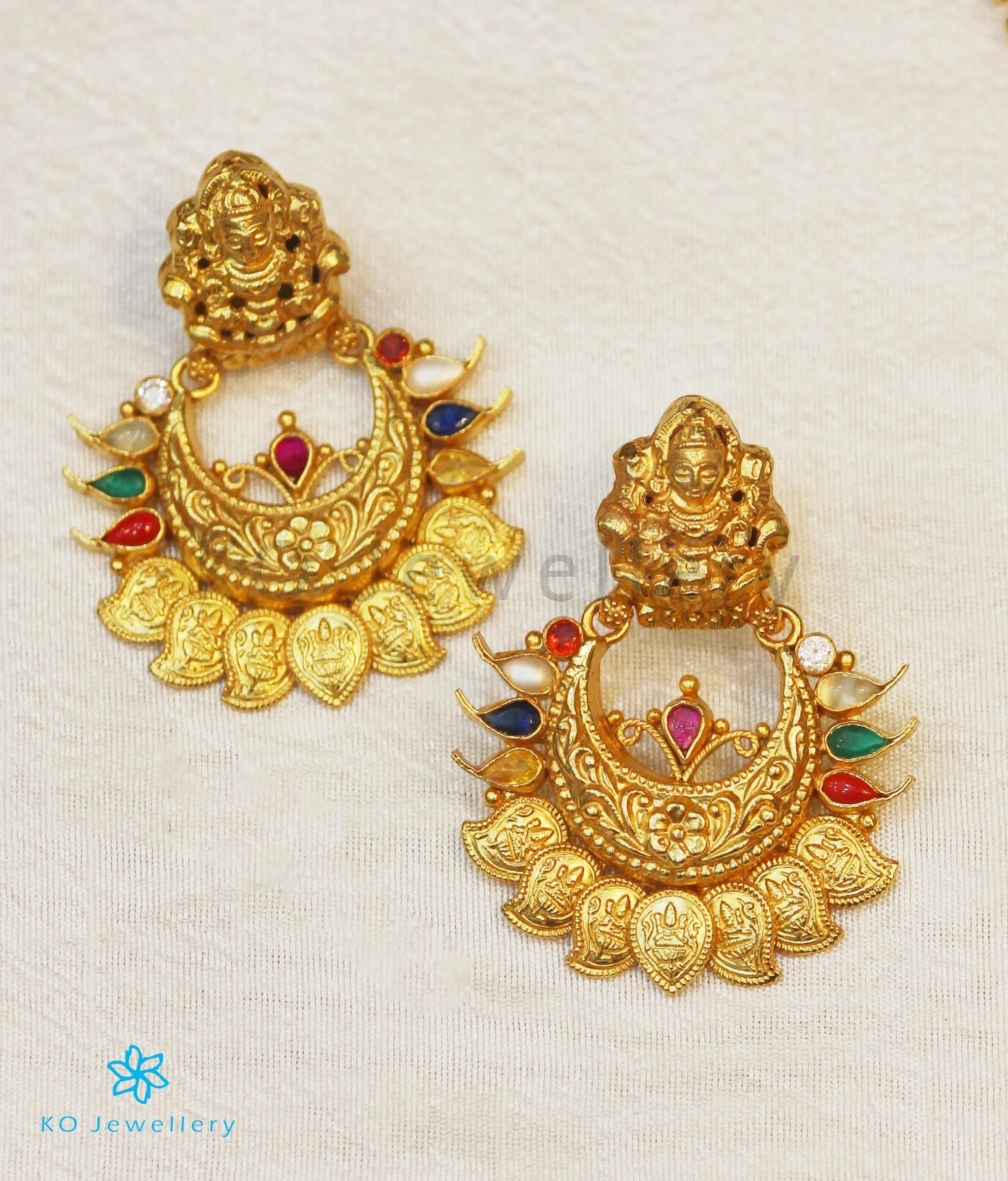 The Padmakshi Antique Silver Navaratna Chand Bali