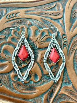 The Silver Engraved Coral Southwest Drop Earrings