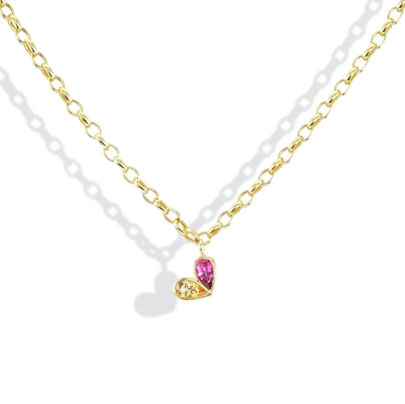 Tilted Oval Heirloom Medium Sweetheart Necklace Citrine & Pink Tourmaline