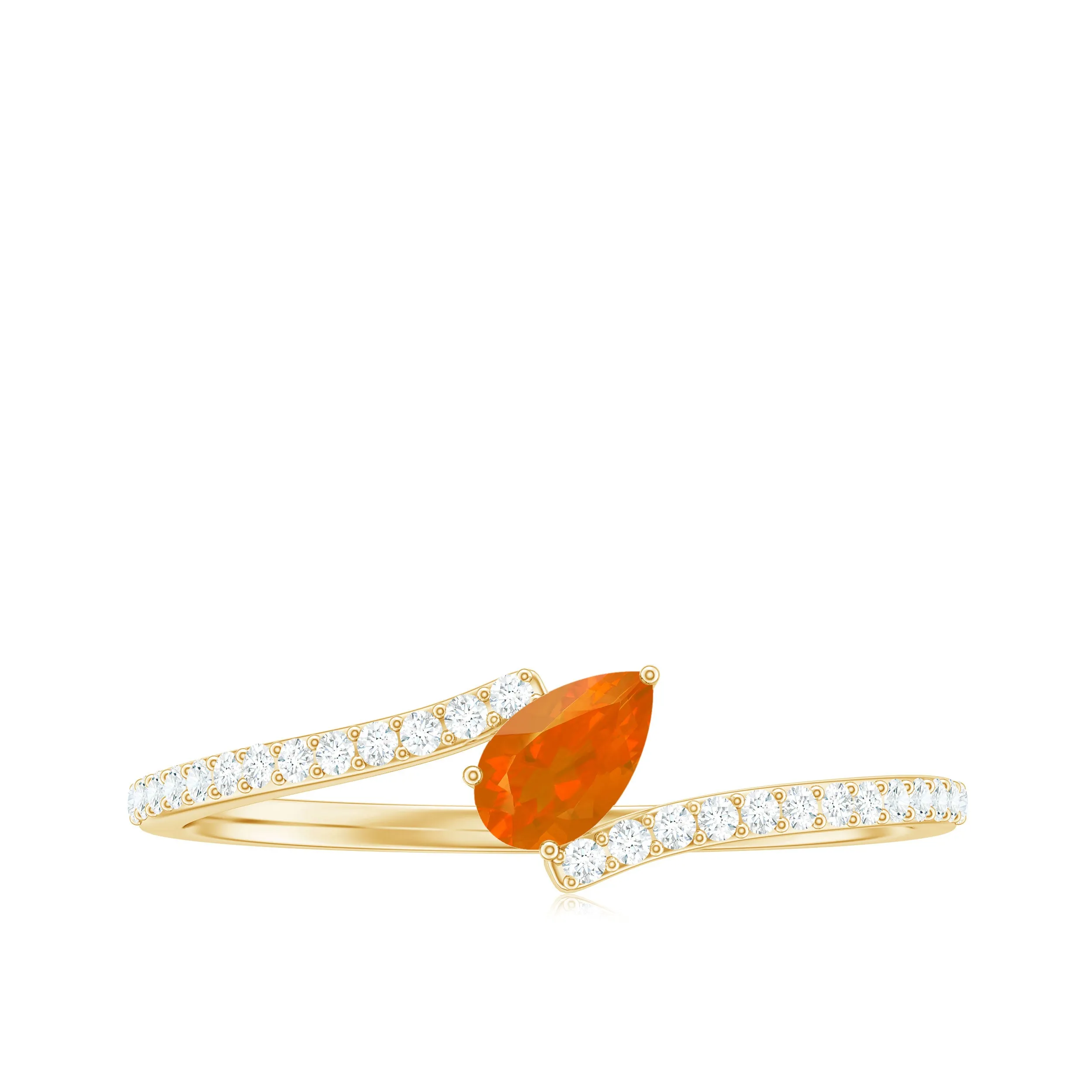 Tilted Pear Shape Fire Opal and Diamond Bypass Promise Ring