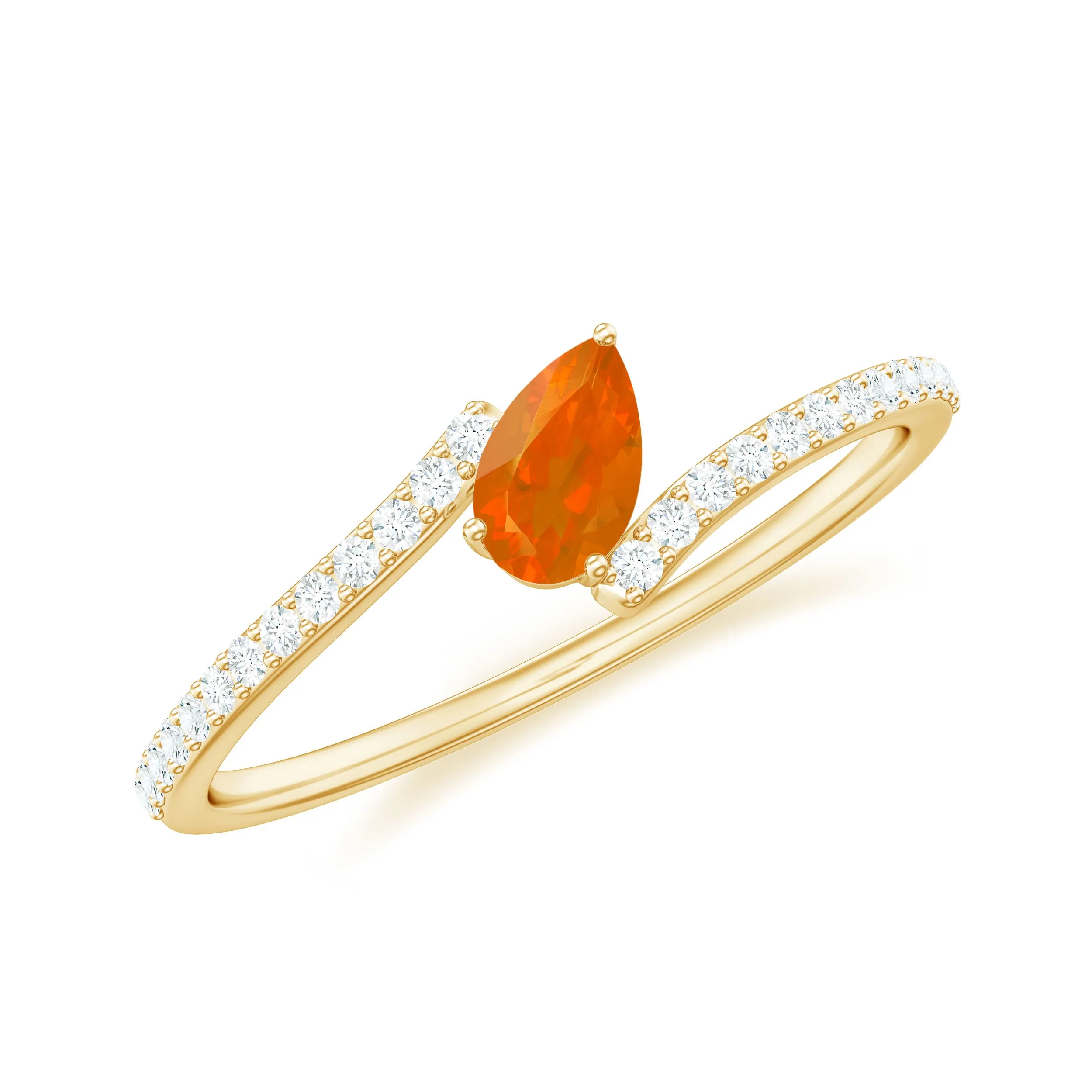 Tilted Pear Shape Fire Opal and Diamond Bypass Promise Ring