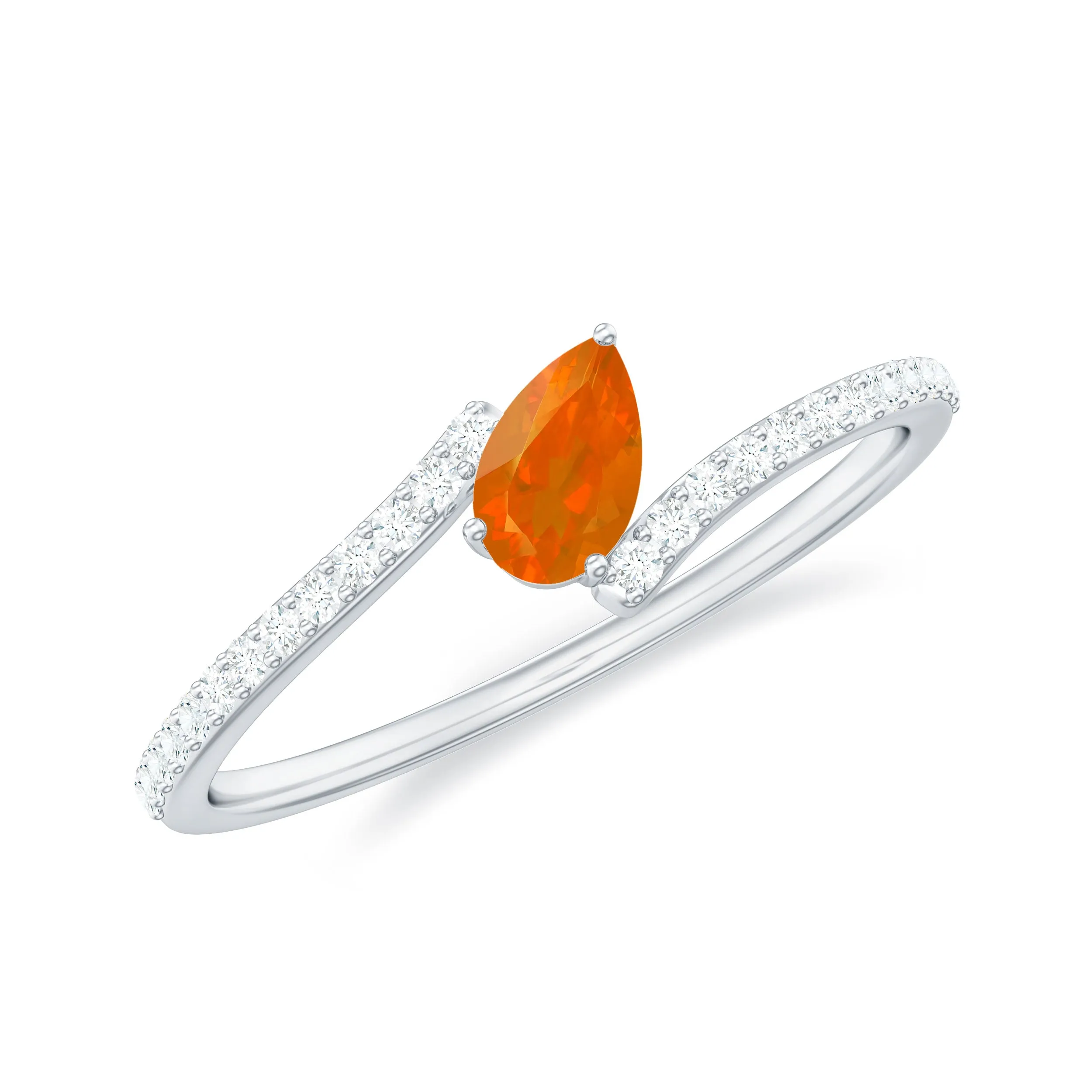 Tilted Pear Shape Fire Opal and Diamond Bypass Promise Ring