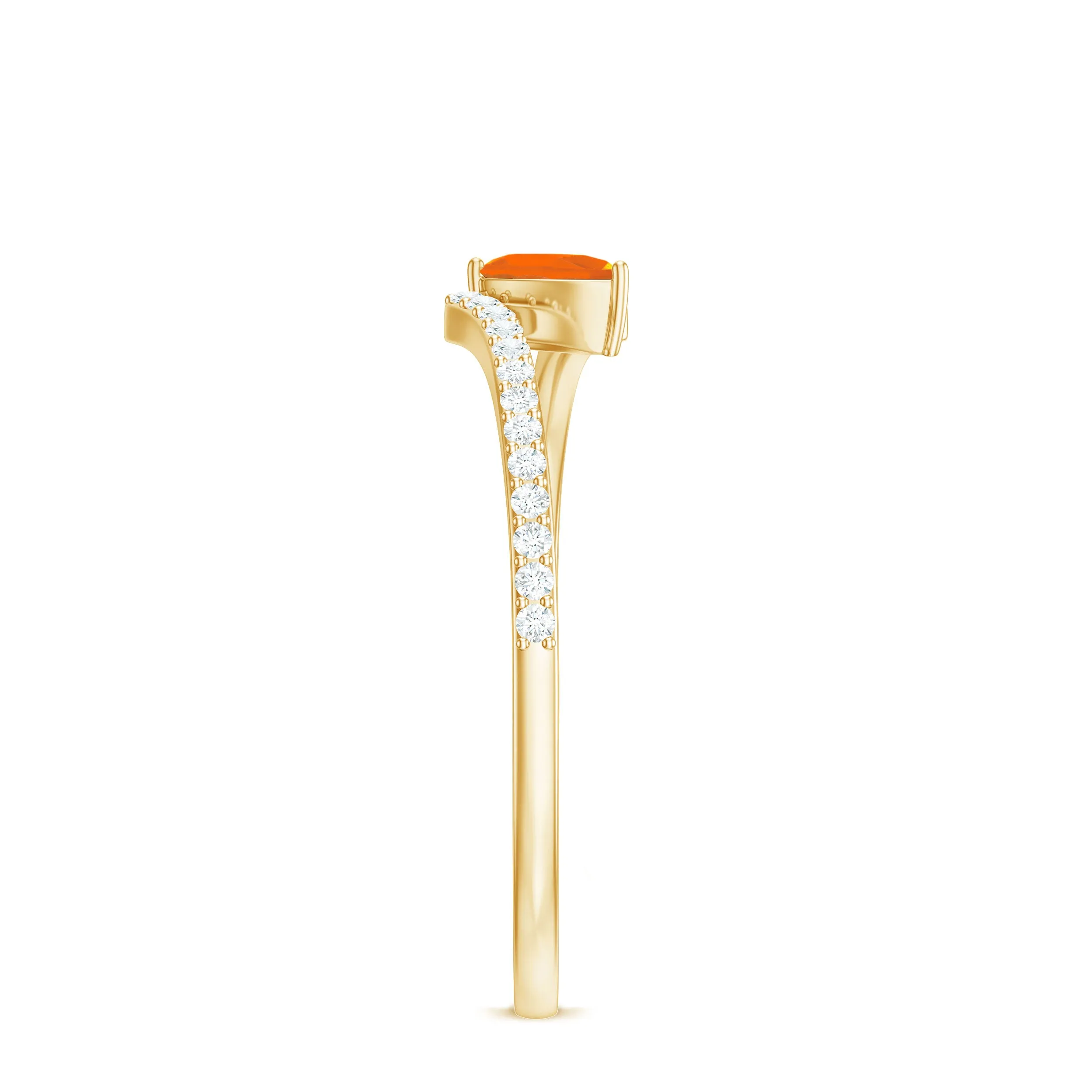 Tilted Pear Shape Fire Opal and Diamond Bypass Promise Ring