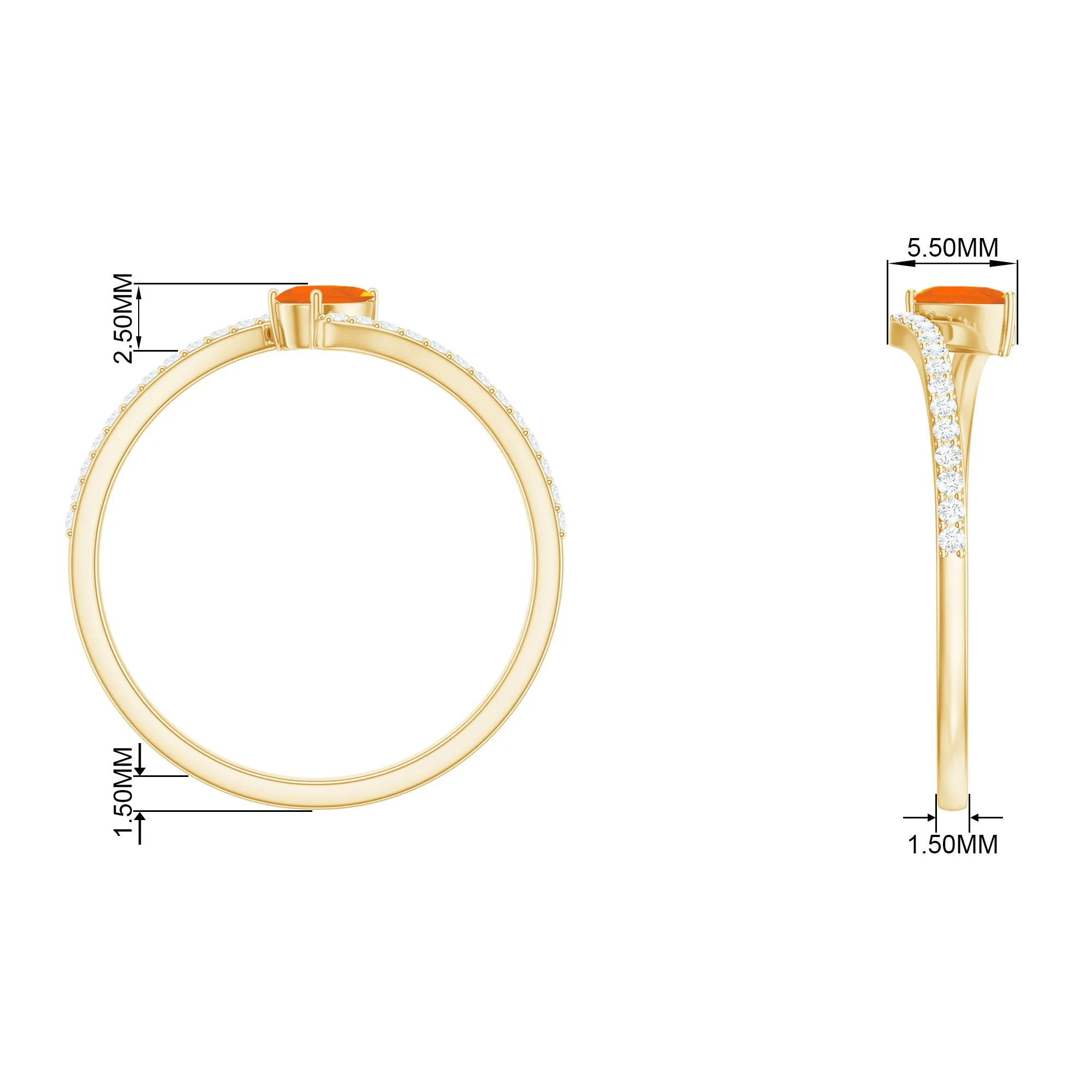 Tilted Pear Shape Fire Opal and Diamond Bypass Promise Ring