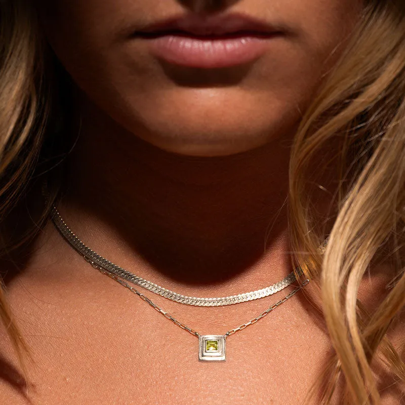 Tulum Necklace, Peridot, Silver