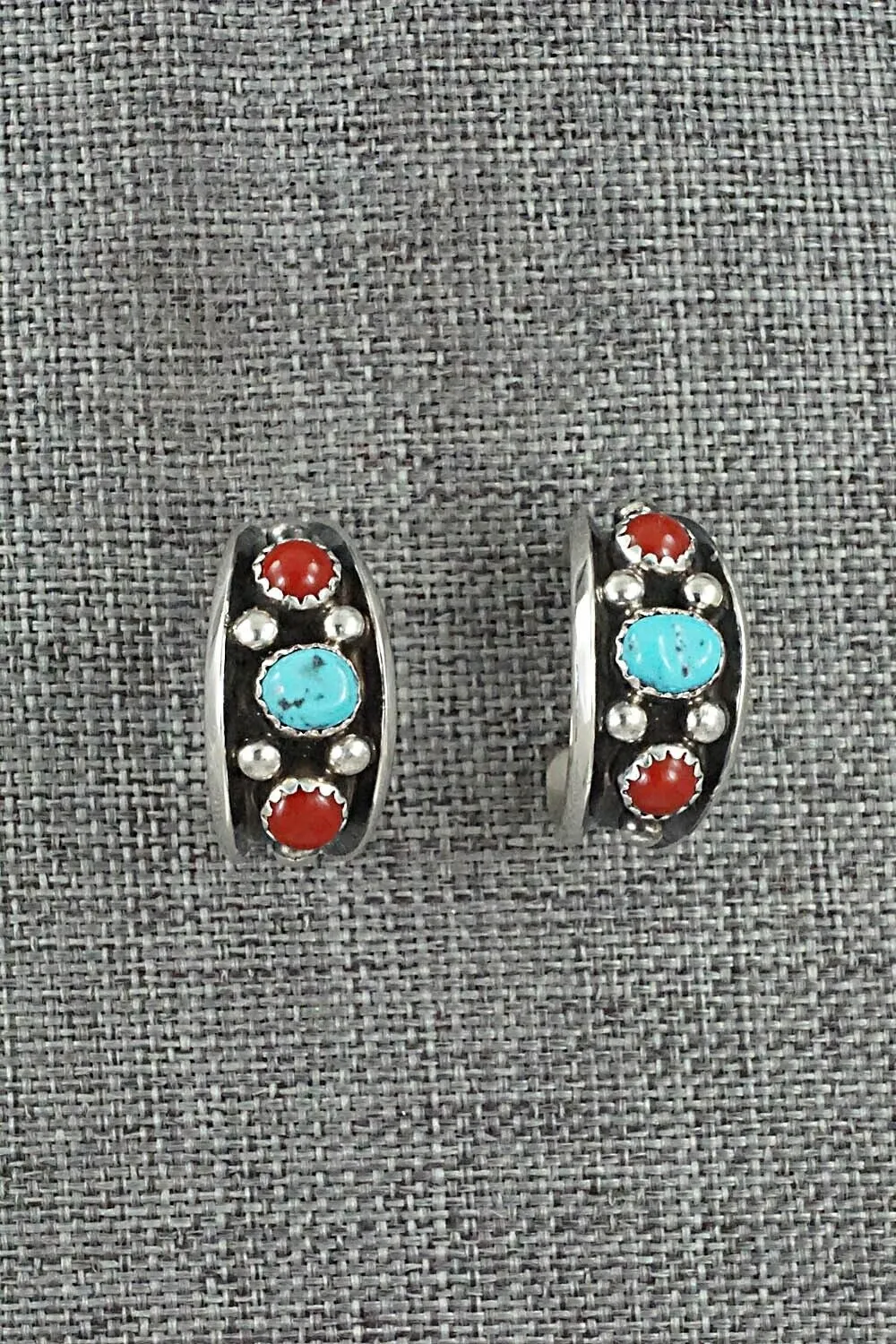 Turquoise, Coral & Sterling Silver Earrings - Paul Largo