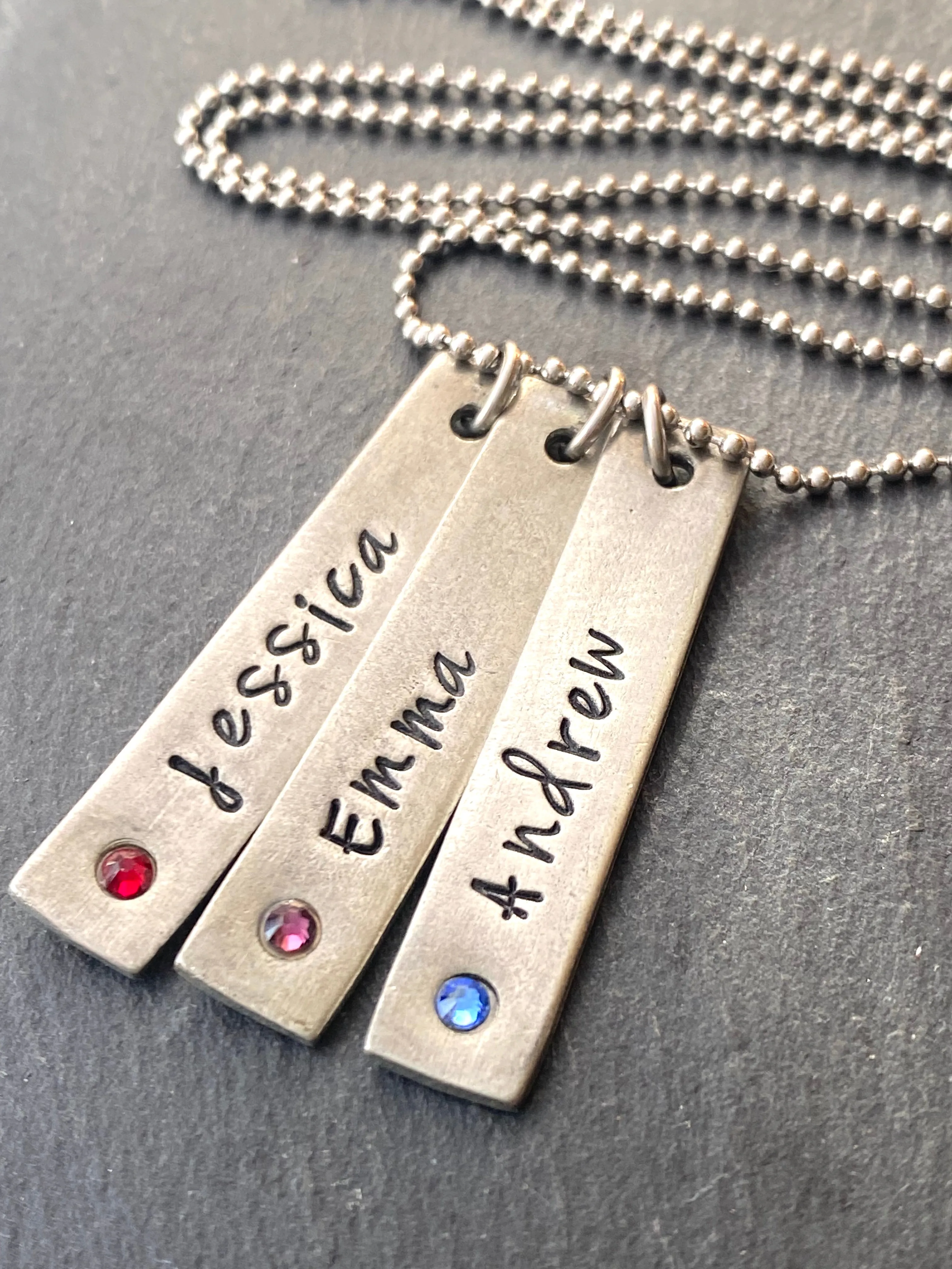 Vertical bar Mothers necklace with children's names and birthstones