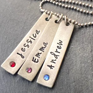Vertical bar Mothers necklace with children's names and birthstones