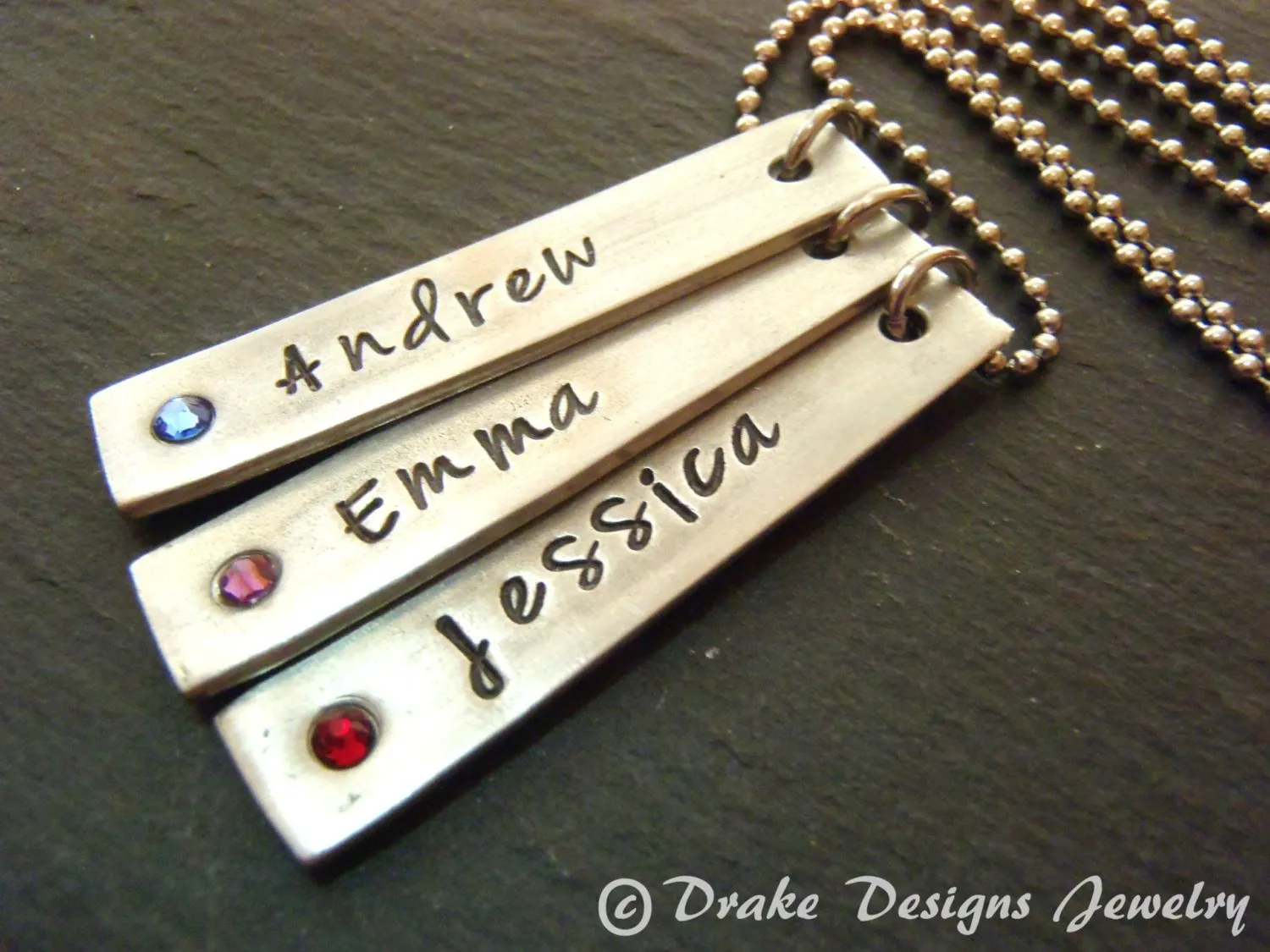 Vertical bar Mothers necklace with children's names and birthstones
