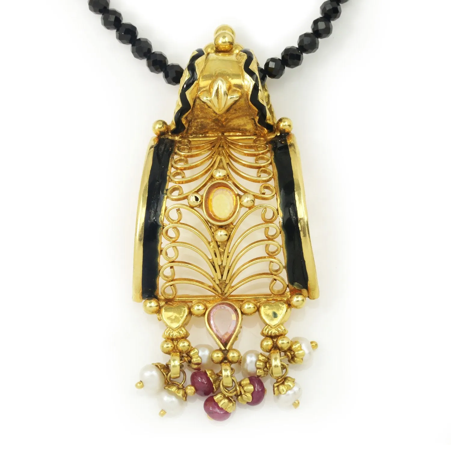Vintage 23Kt Yellow Gold & Enamel Gemstone Necklace Earring Set