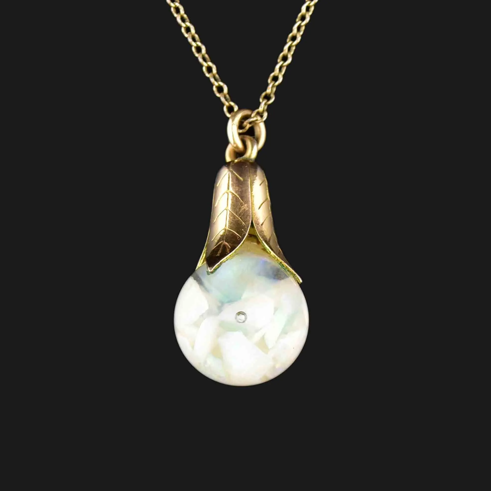 Vintage Floating Opal Orb Pendant Necklace