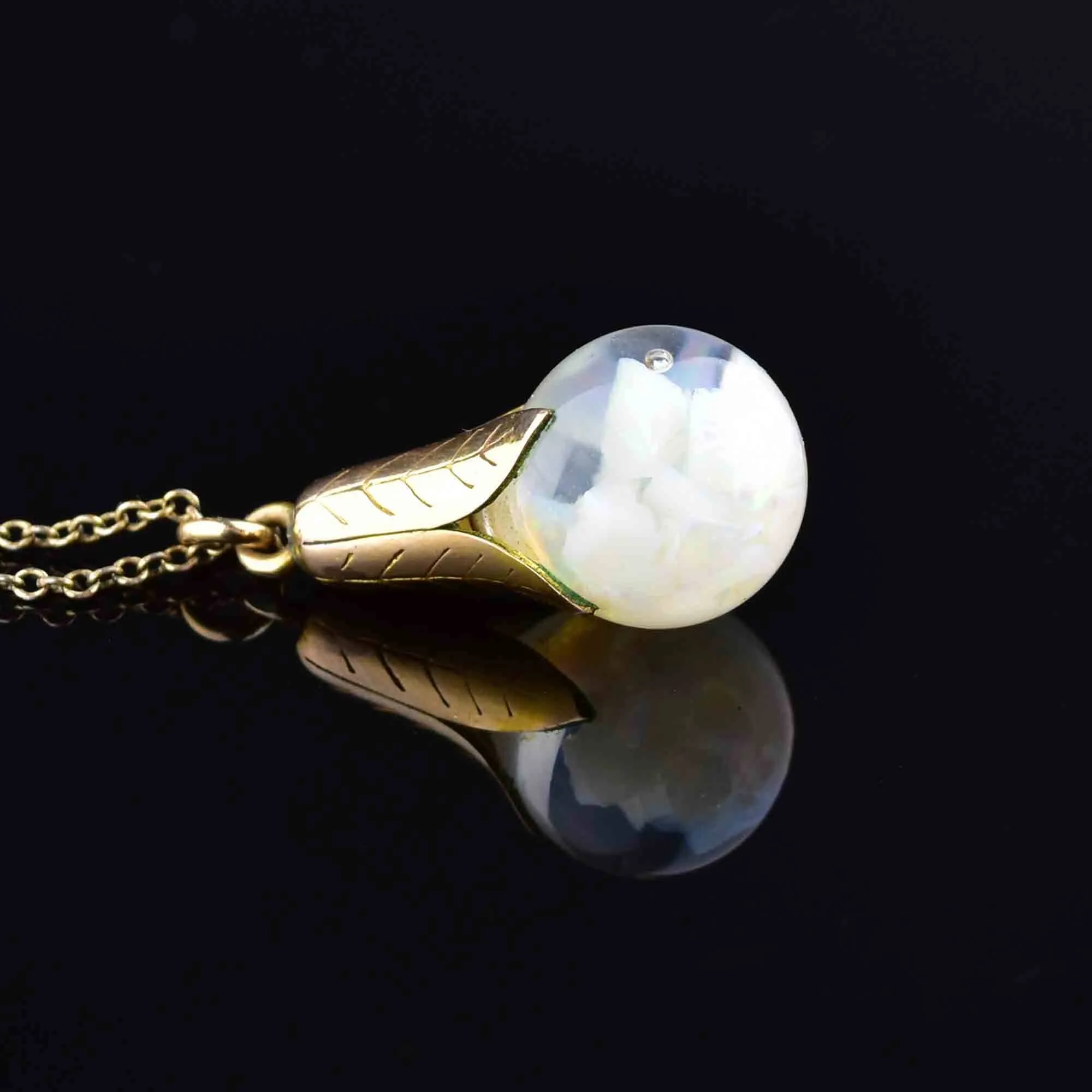 Vintage Floating Opal Orb Pendant Necklace