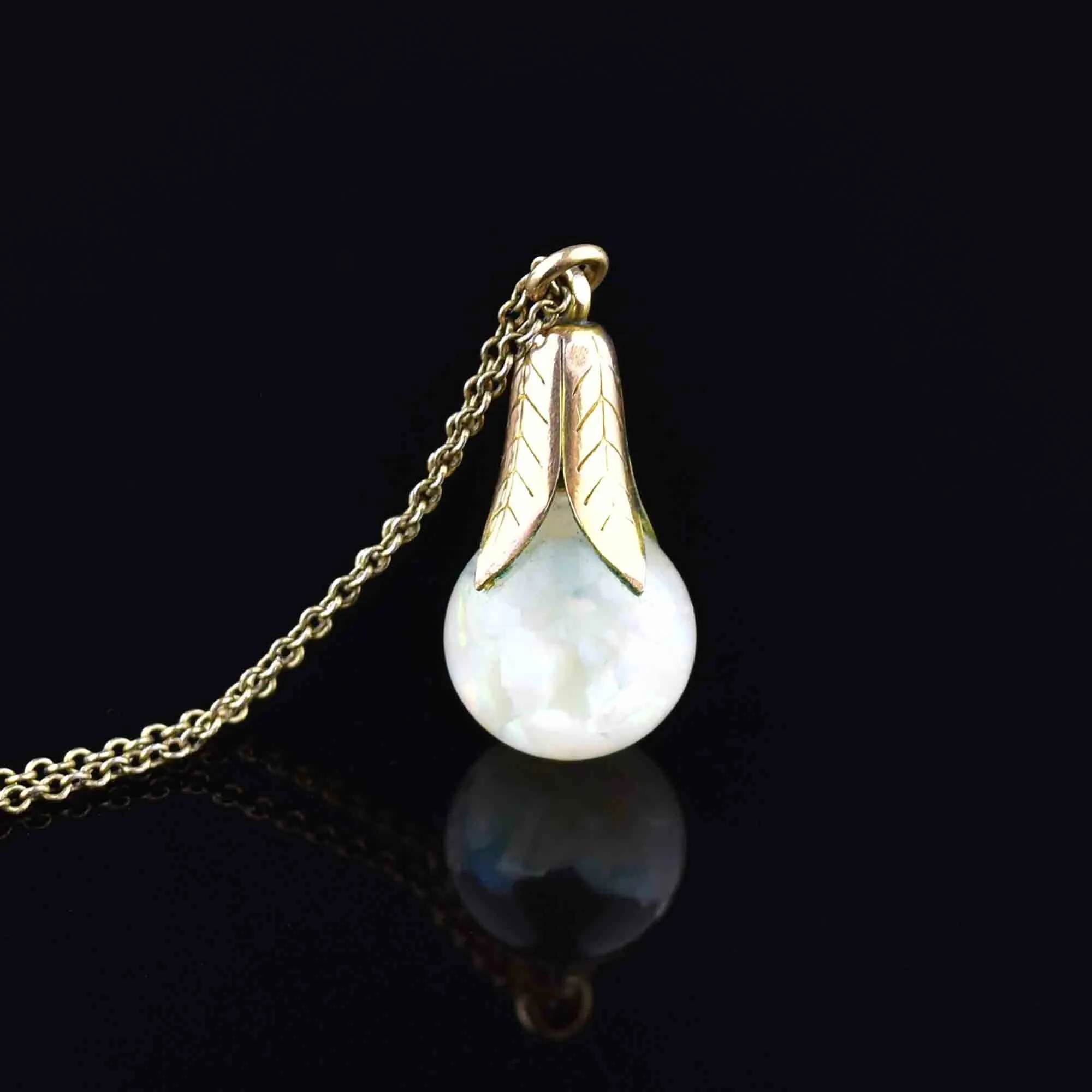 Vintage Floating Opal Orb Pendant Necklace
