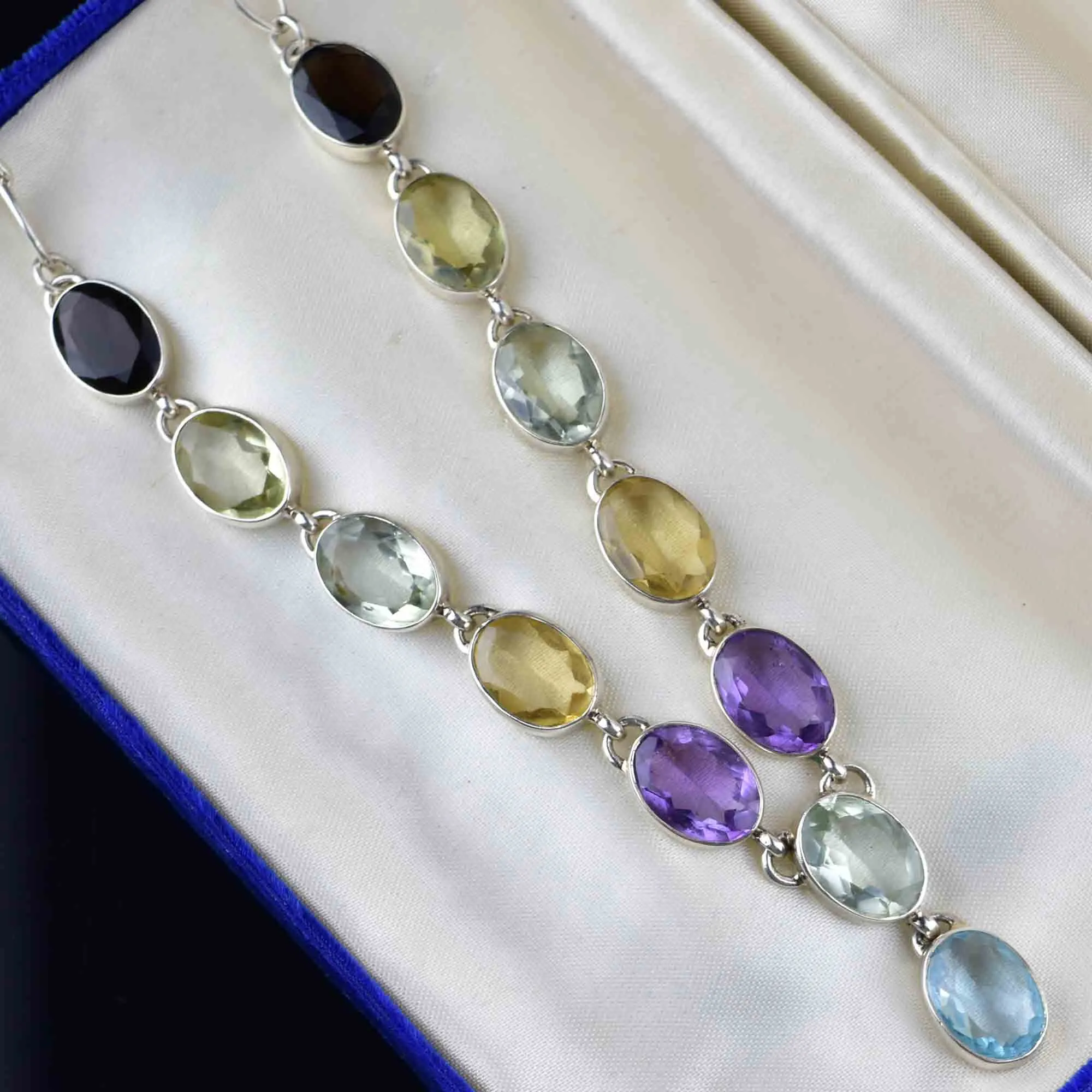 Vintage Silver Amethyst Topaz Citrine Drop Necklace