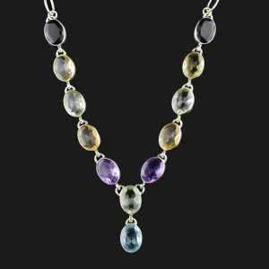Vintage Silver Amethyst Topaz Citrine Drop Necklace