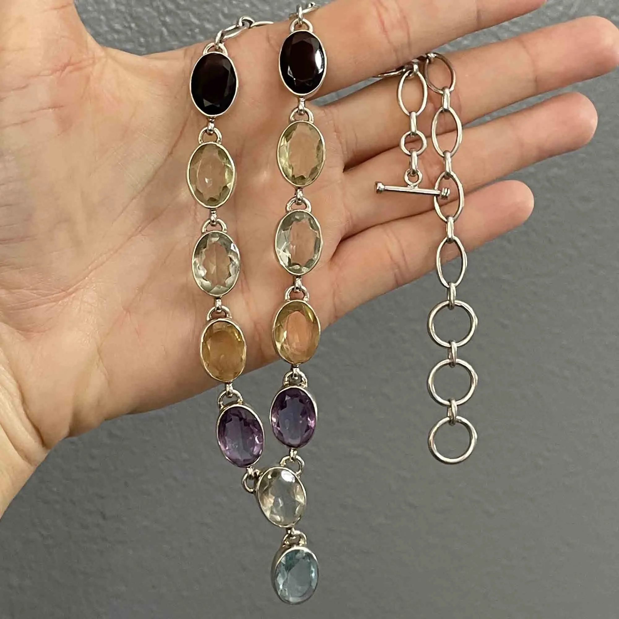 Vintage Silver Amethyst Topaz Citrine Drop Necklace