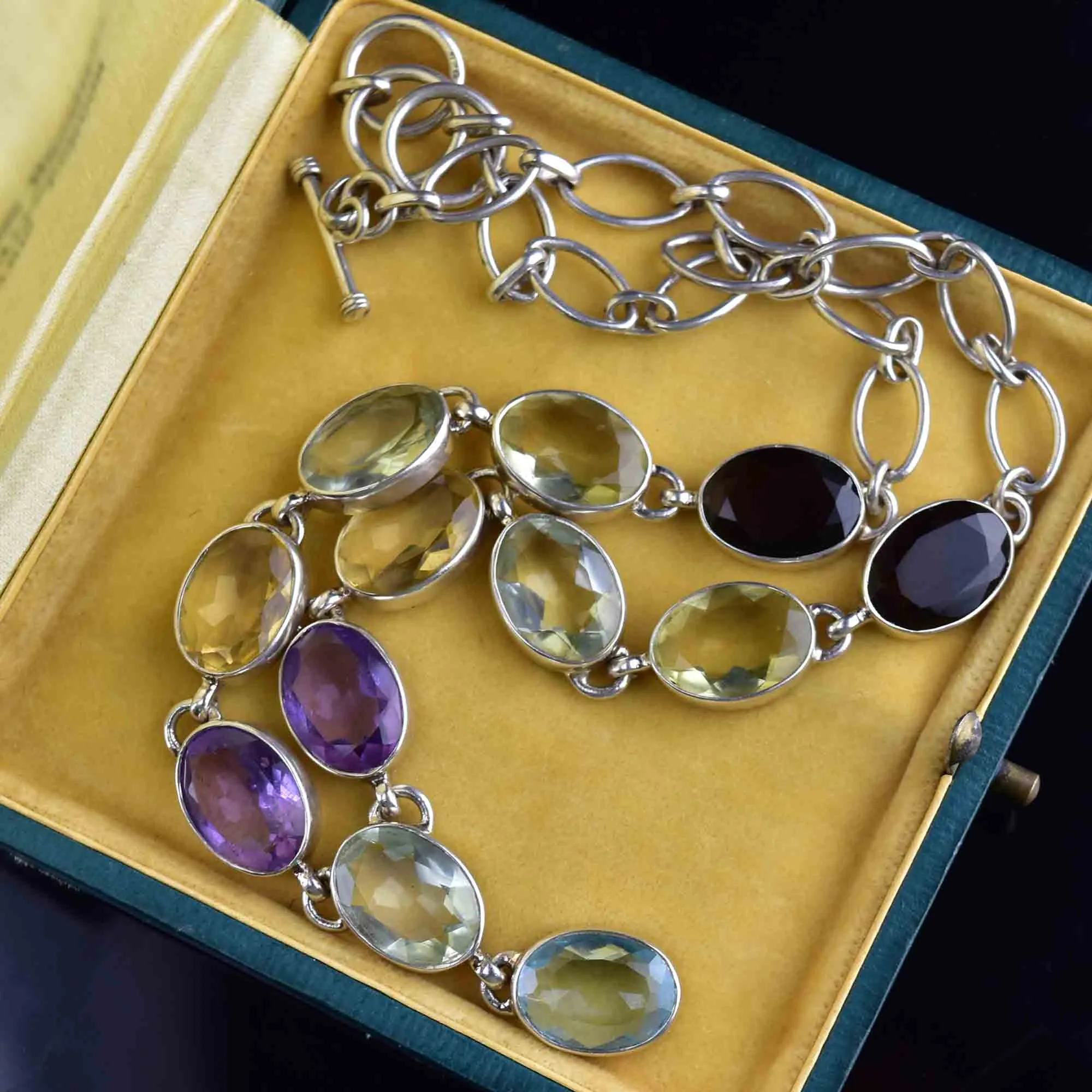 Vintage Silver Amethyst Topaz Citrine Drop Necklace