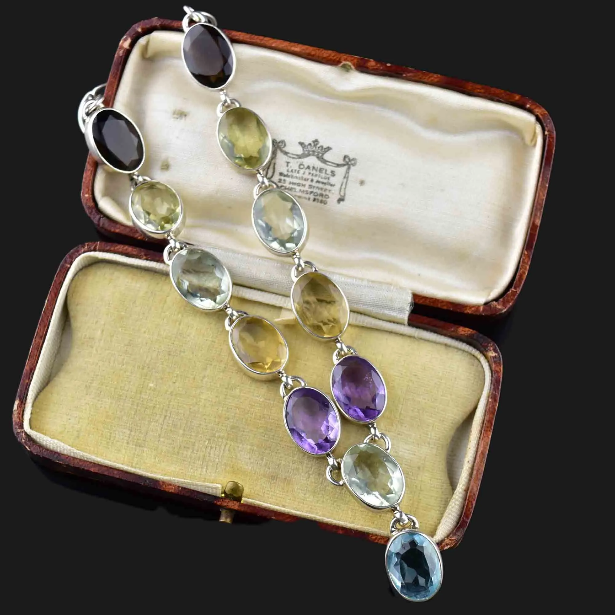 Vintage Silver Amethyst Topaz Citrine Drop Necklace