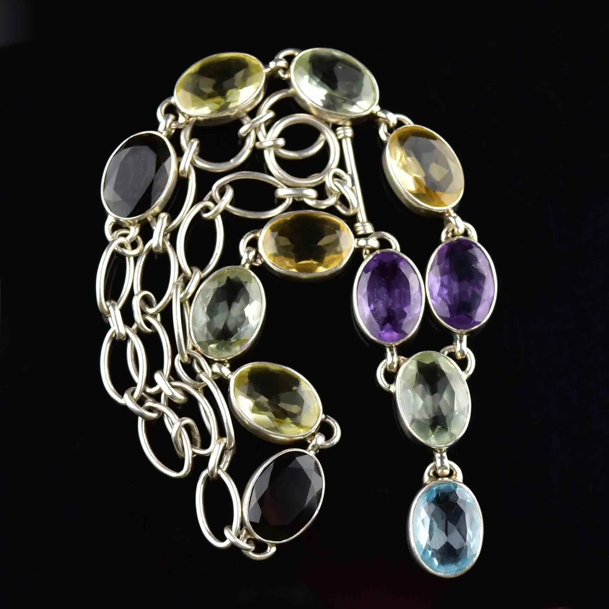 Vintage Silver Amethyst Topaz Citrine Drop Necklace